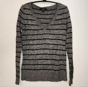 Mossimo Supply Co. Gray and Black Striped Women's V-Neck Sweater, Size XS